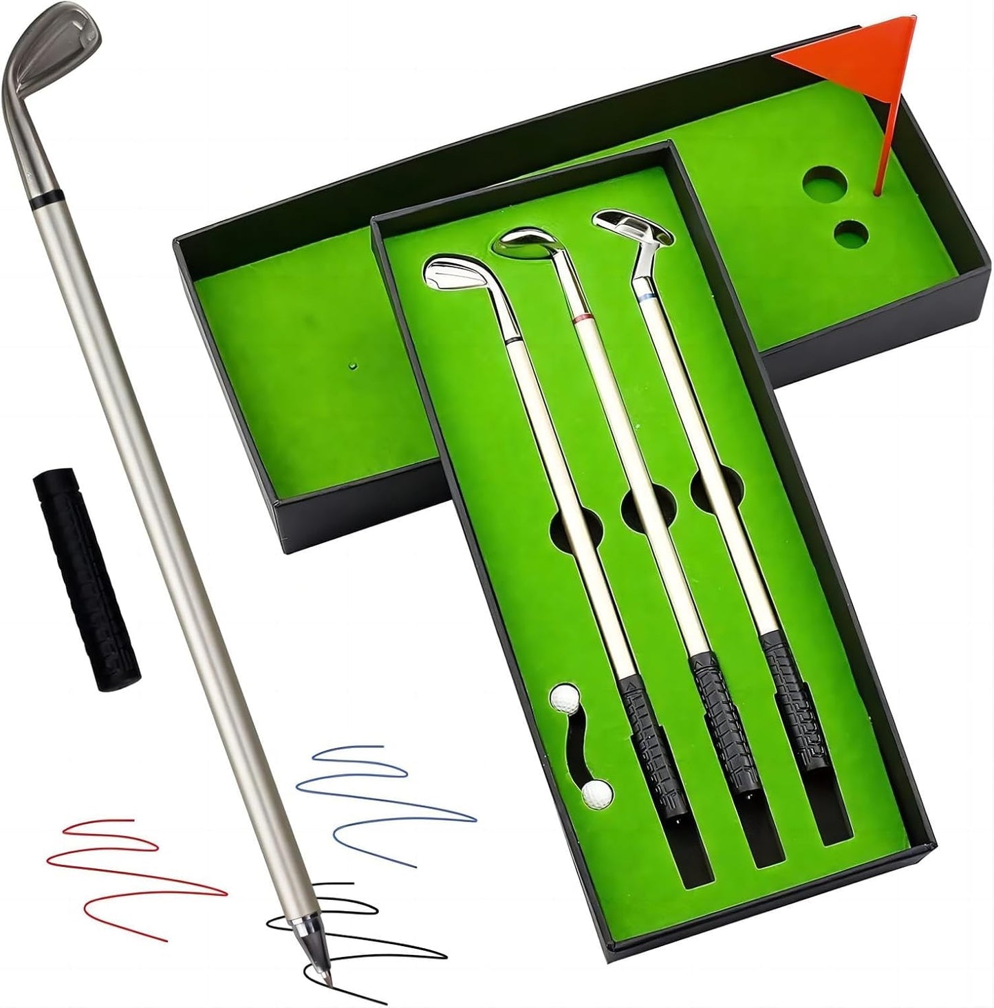 Mini Golf Club Putter Ballpoint Pen Set in Gift Box for Golfers, Desktop Decoration, School Supply, and Golf Accessories Combo