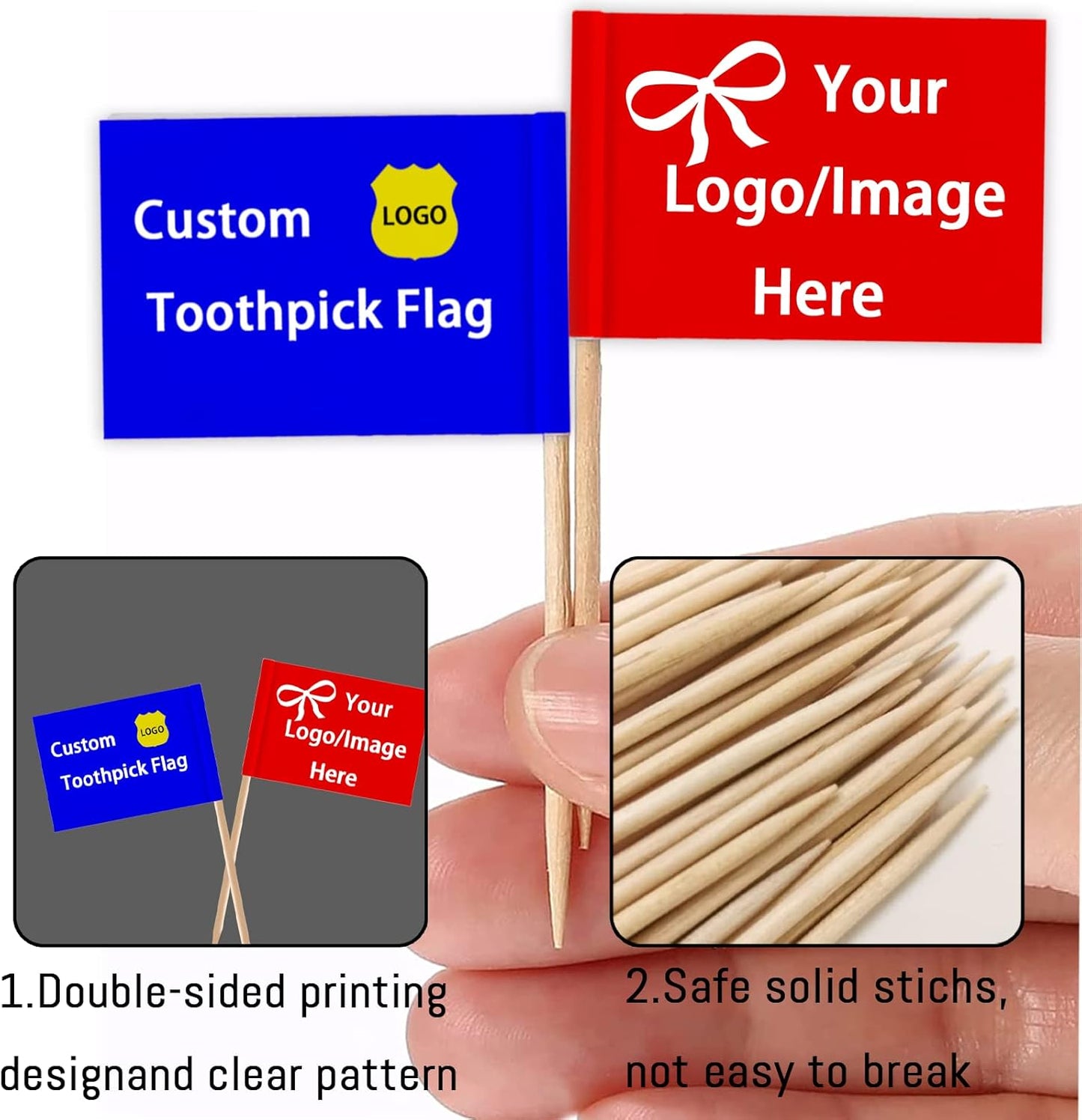 Custom Toothpick Flags with Logo/Photo 100Pcs, Personalized Cheese Markers for Hamburger Cupcakes Toppers Party Decoration Food Labeling -Rectangular