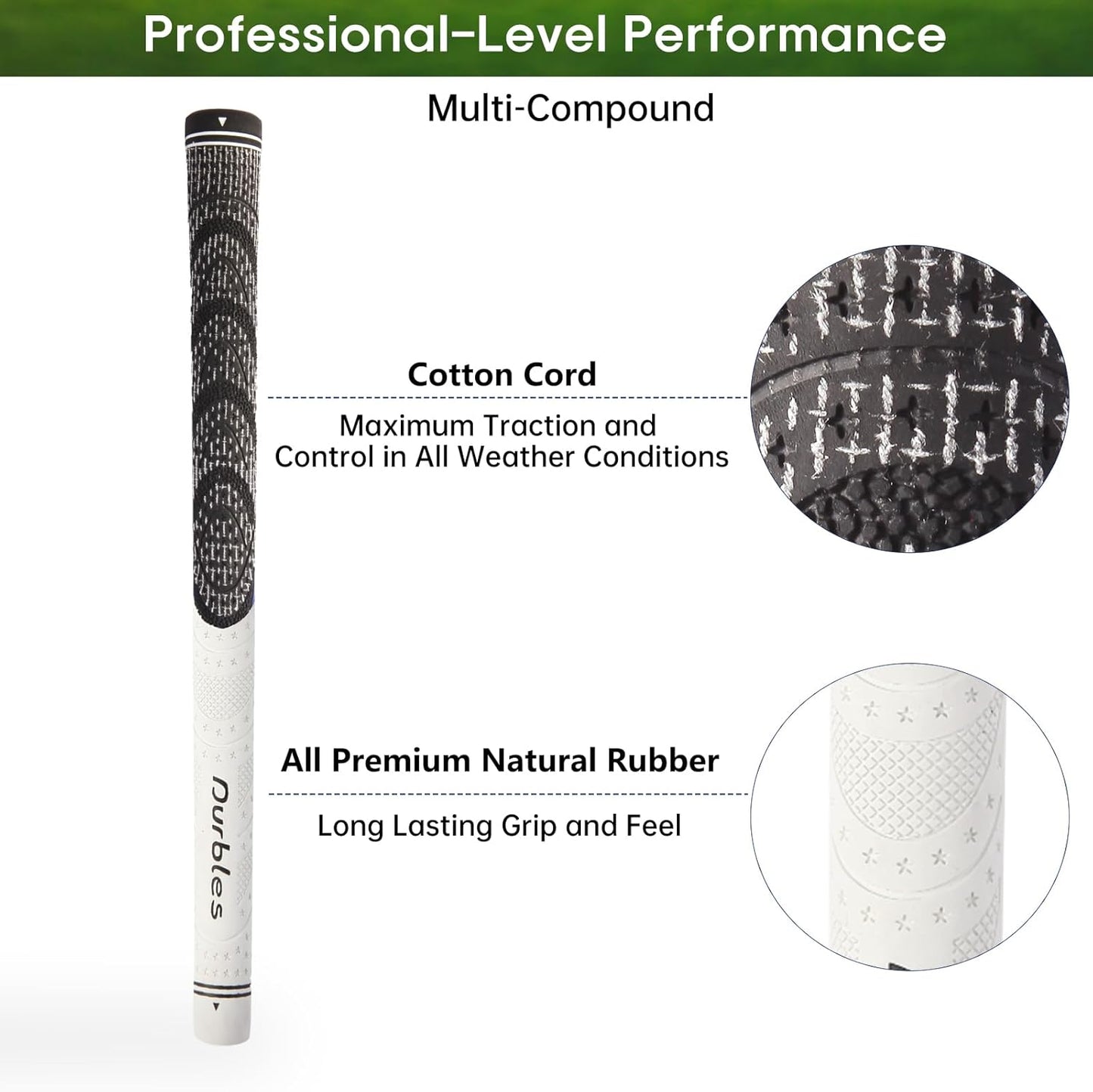 Golf Grips with Regripping Kit – All Weather Multi-Compound Golf Club Grips for Men & Women – Corded Rubber Grip Set – Standard & Midsize Wood and Iron Grip Kit – All Level Golfing Accessories