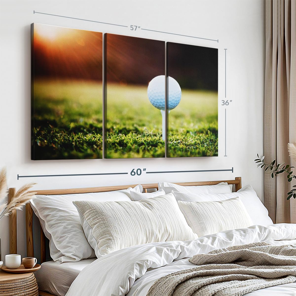 ElephantStock Golf Ball Tee Wall Art - Horizontal Canvas - 3-Piece Living Room Wall Decor - Photography Photographic Canvas Print - Black and White Decor for Wall - 57" X 36"