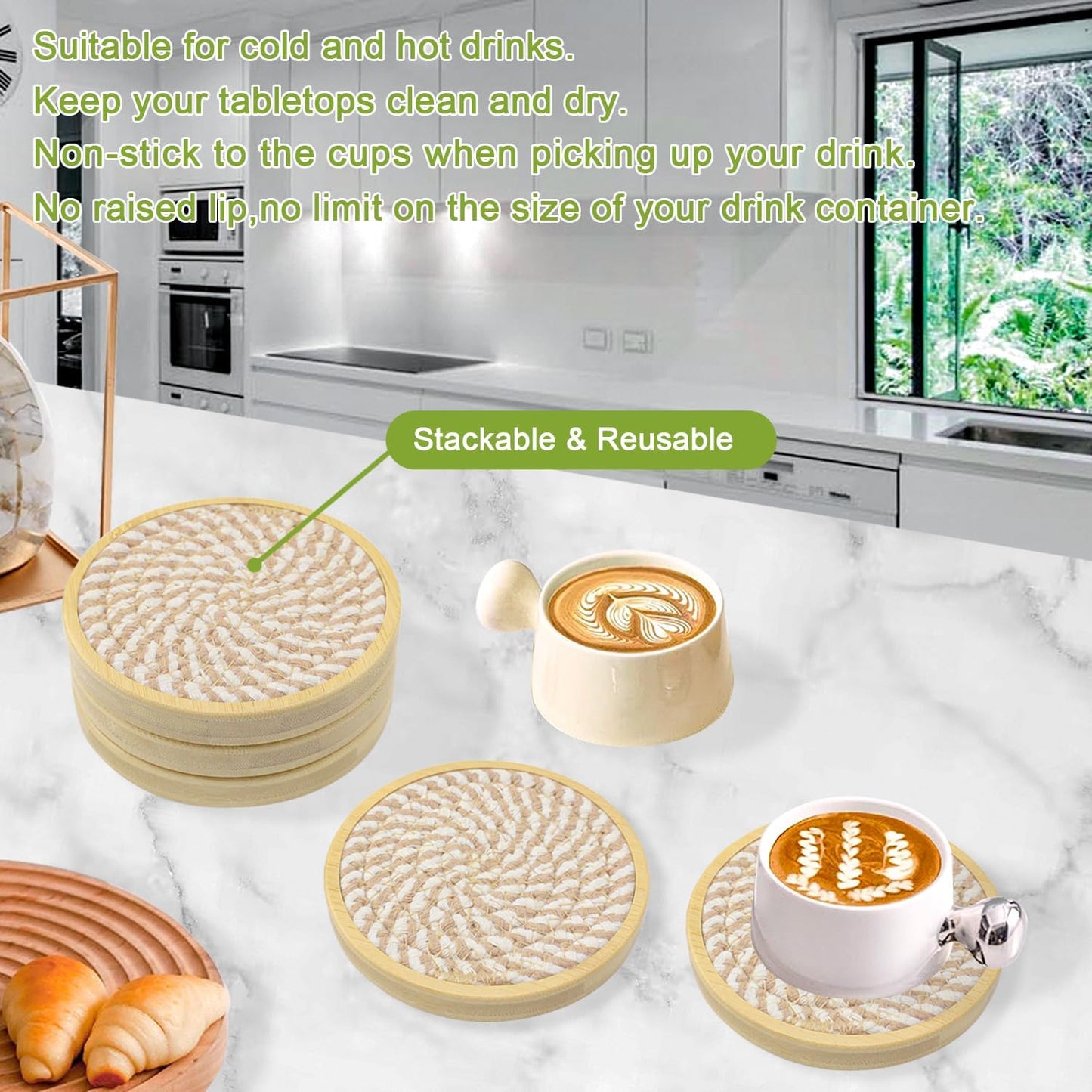 5 Pack Absorbent Coasters for Drinks, 4.3 Inches Cork for Coffee Tables, Wooden Drink Protection, Cute for Kitchen, Farmhouse, Bar, and Office (Light Brown)