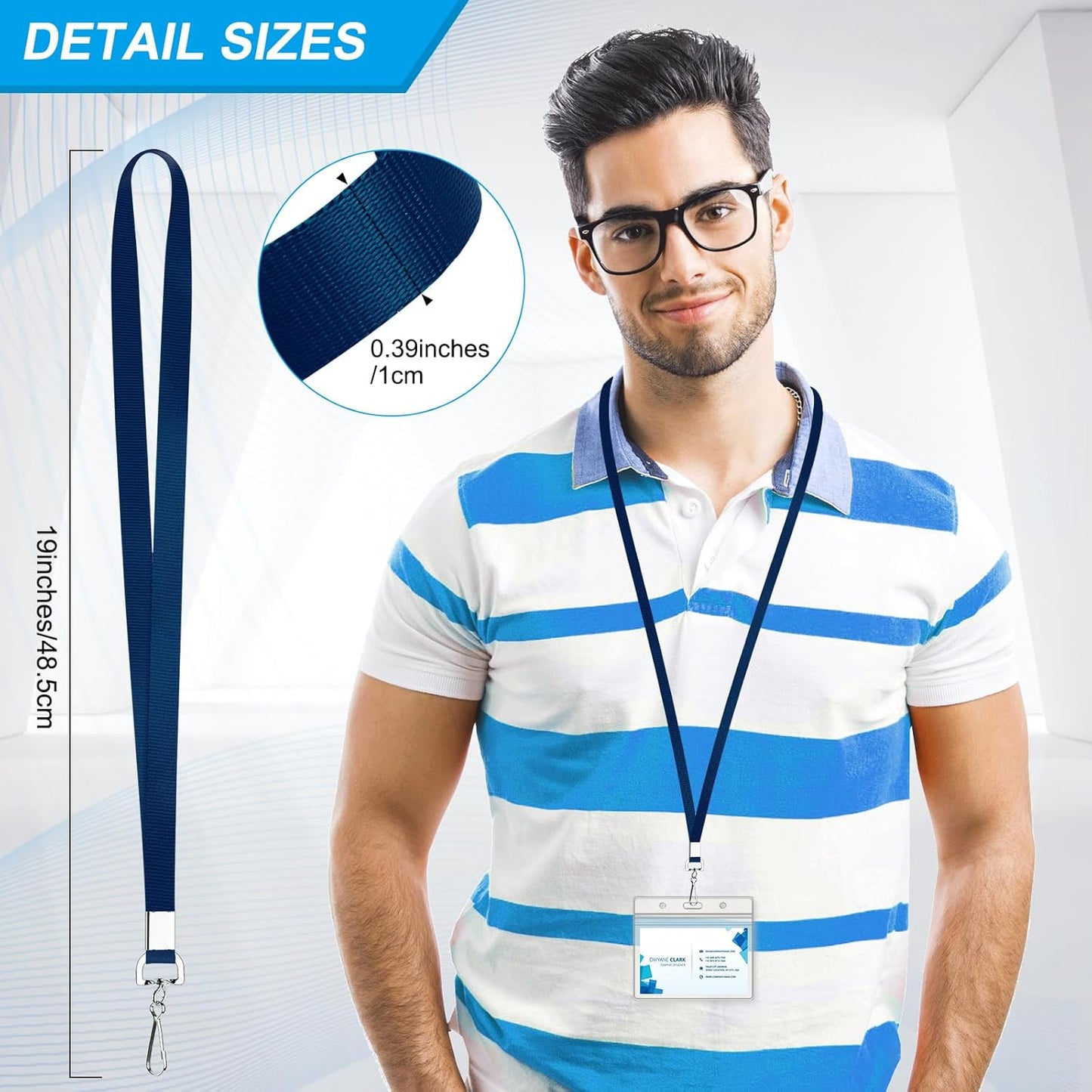 50 Pack Bulk Lanyard for ID Badge Holder Durable Flat Lanyard with Swivel Hook and Badge Clip (Navy Blue)