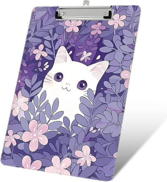 Plastic A4 Clipboards, Cute Fashion Clipboard Decorative, 12.2" x 8.7" Standard A4 Size Clipboards, Plastic Acrylic Clipboard for Teacher, Social Worker, Students,Women, Office Supplies(White Cat)