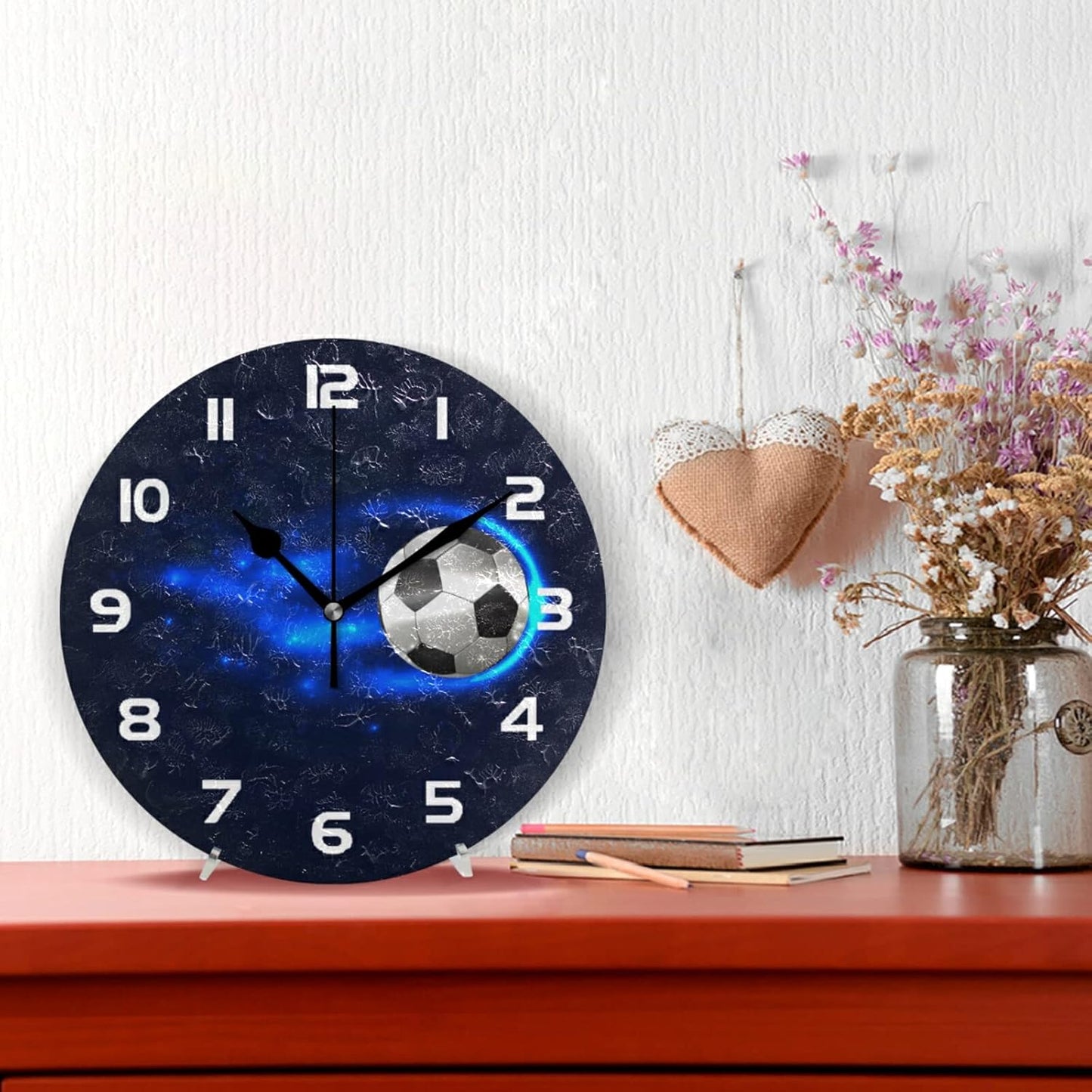Sport Soccer Ball Wall Clock Silent Non-Ticking,Chic Football 9.5 Inch Round Wall Clock Battery Operated Clock Decor for Boy Room Home Wall Bathroom Kitchen Bedroom Living Room Office Classroom Patio