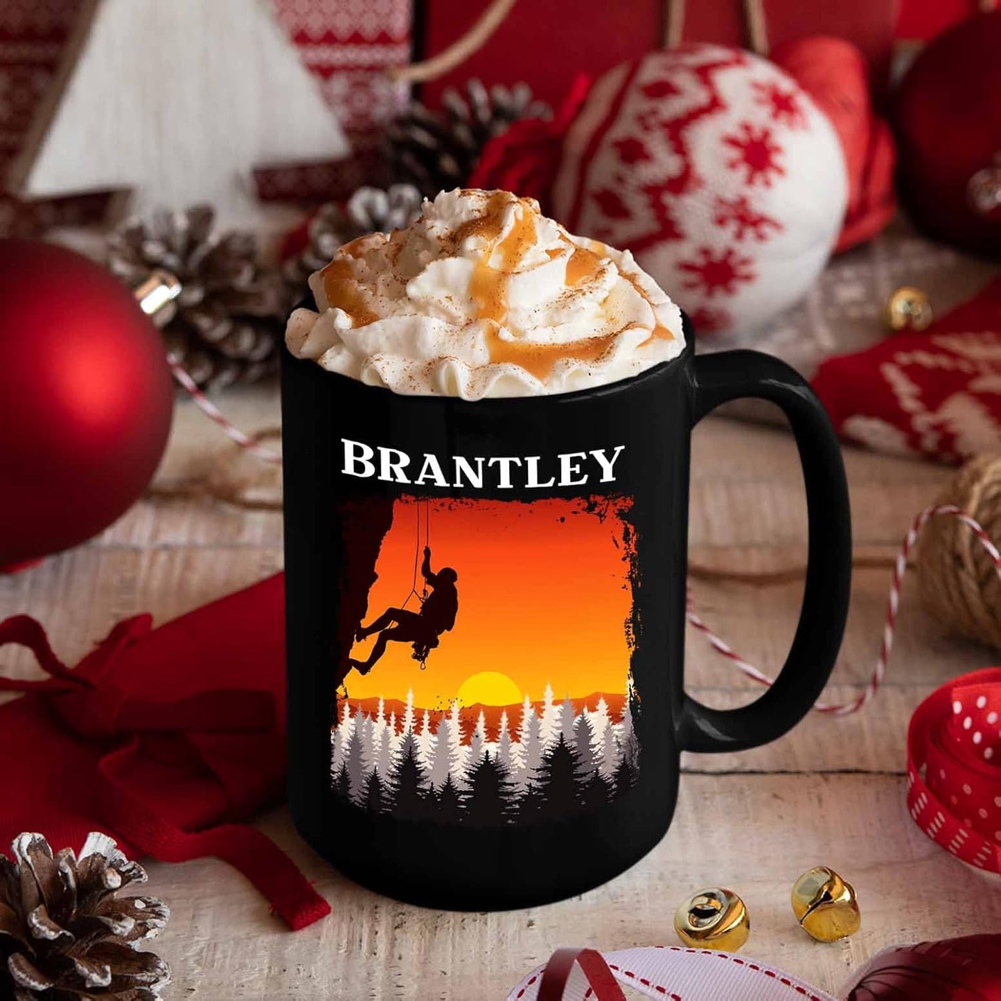 Personalized Custom Name Rock Climber Coffee Mugs & Travel Mugs, 11 Oz & 15 Oz, Black Ceramic, Perfect Gifts For Men & Women Climbing Lovers