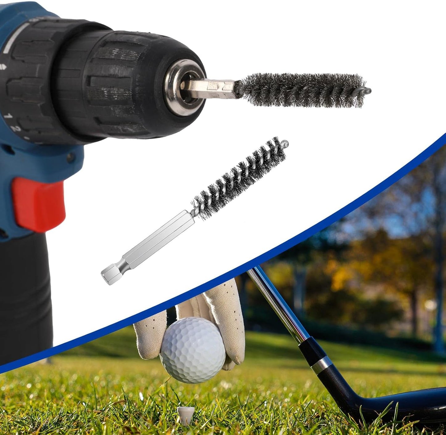 Golf Clubs Head Hosel Brush Stainless Steel Golf Club Wire Brush Golf Shaft Ferrules Cleaning Tool Electric Drill Wire Brush for Iron and Wood