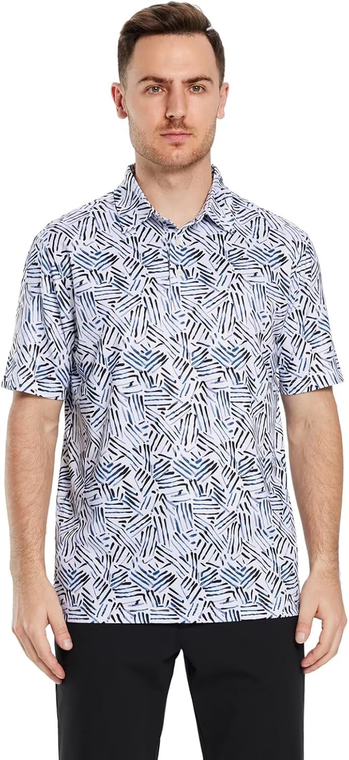 Golf Shirts for Men Dry Fit Short Sleeve Print Performance Moisture Wicking Polo Shirt
