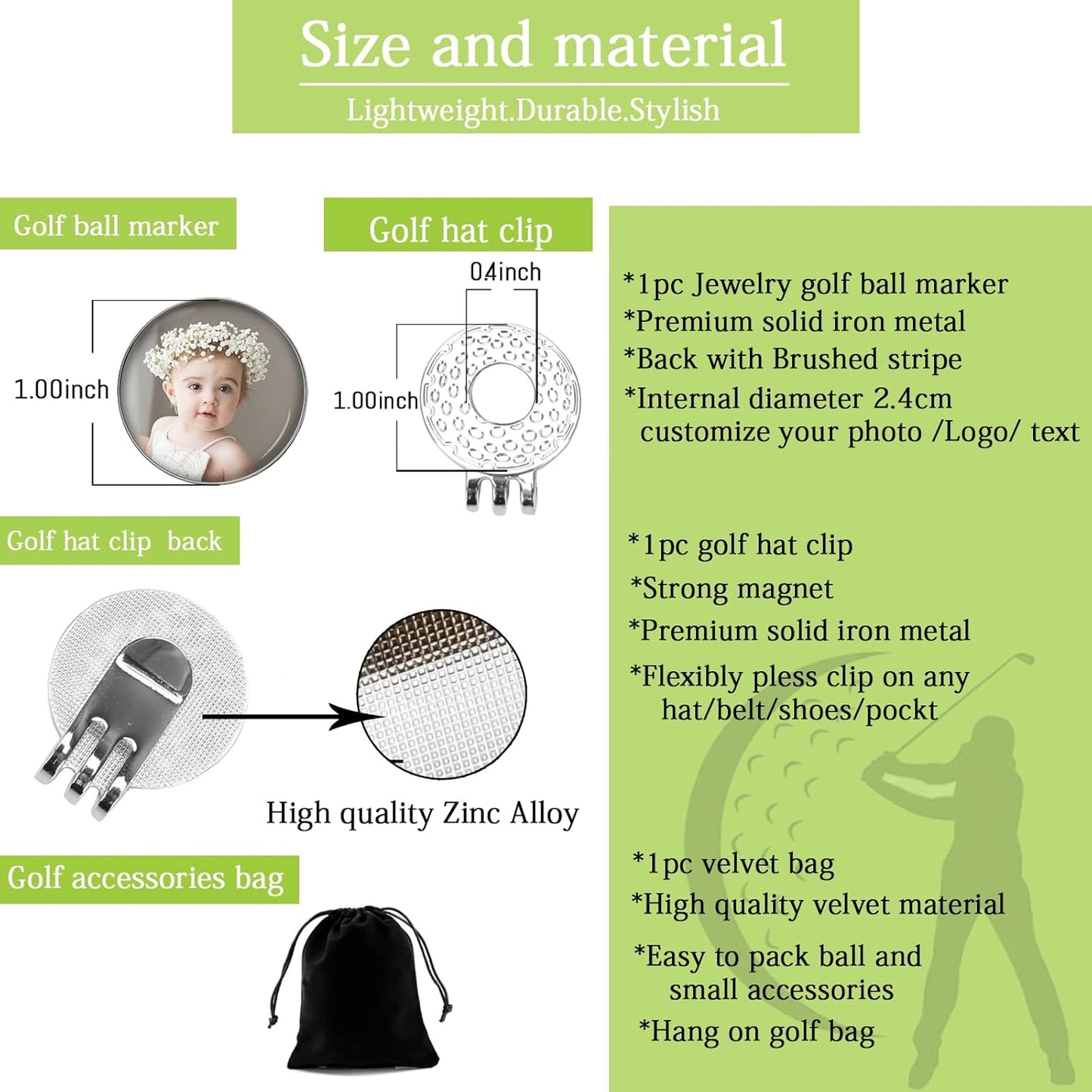 xrlsg Custom Golf Ball Marker and Hat Clip 1 Set, Magnetic Hat Clip with Your Personalized Photo Logo for Golfers, Boyfriend