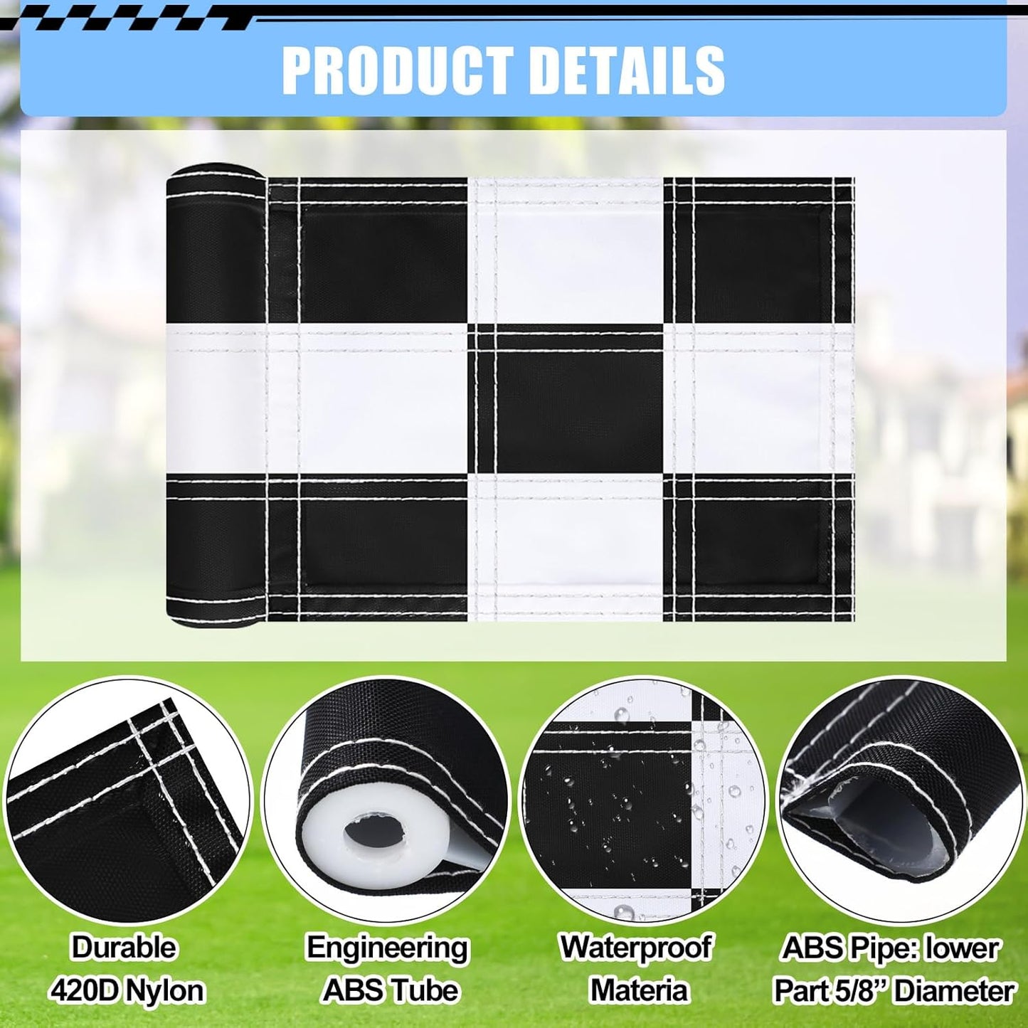 6 Pack Checkered Golf Flags 8 x 6 inch Portable 420D Nylon Training Target Flag with Tube Inserted Mini Practice Putting Green for Garden Yard Indoor Outdoor