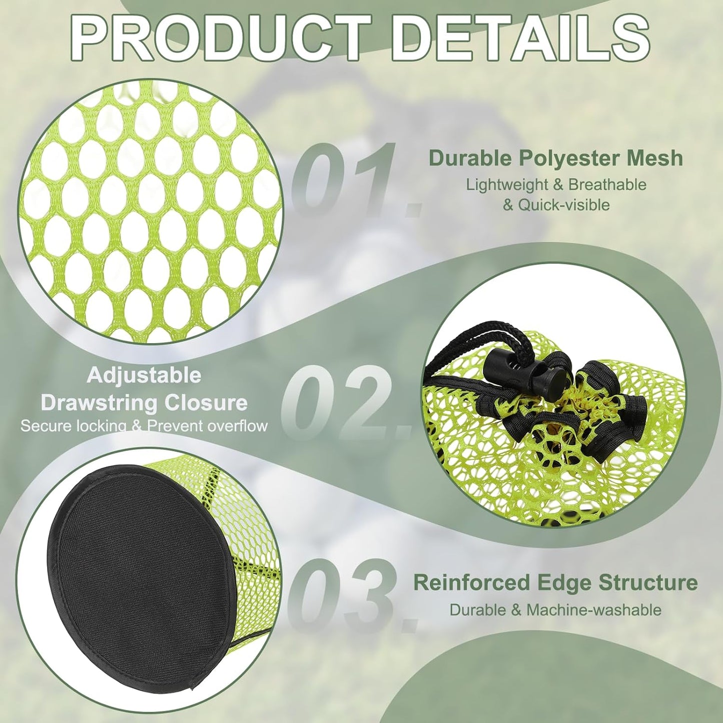 Golf Ball Storage Bag Nylon Mesh Golf Pouch with Adjustable Drawstring Closure for Outdoor Sports Supplies