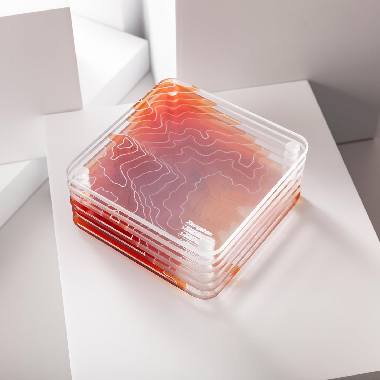 Xiangshan, BJ 3D Contour Map Glass Drink Coasters of Mountains, Ski Resort, Set of 6 with Holder, Housewarming Birthday Gifts, Home Decor