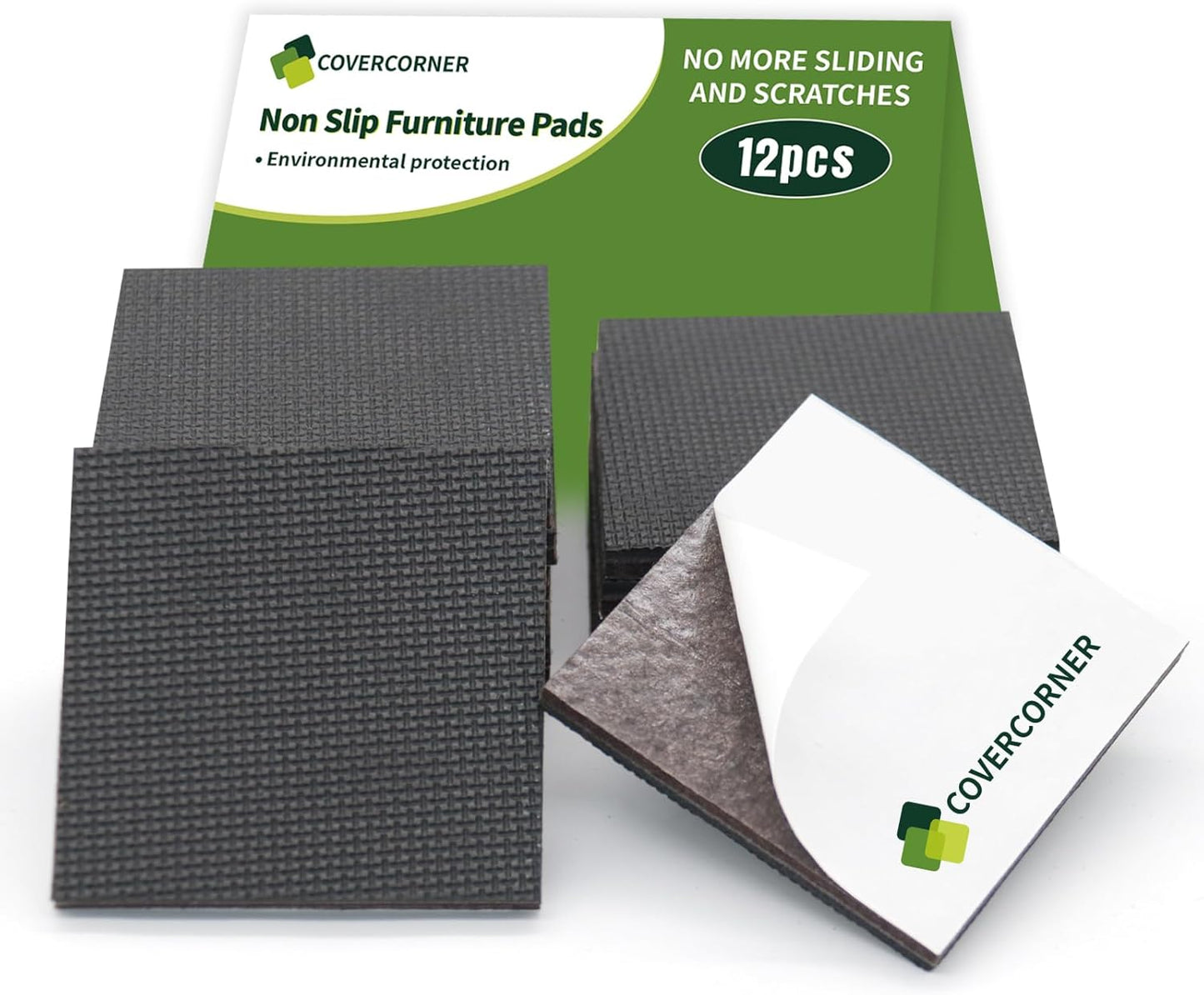 Non Slip Furniture Pads 12 PCS 3'' Square - Anti Slip Furniture Pads - Self Adhesive Rubber Feet Furniture Feet - Chair Leg Floor Protectors - Keep Furniture in Place