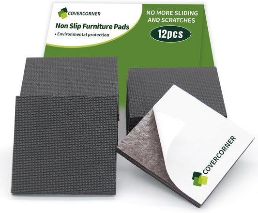 Non Slip Furniture Pads 12 PCS 3'' Square - Anti Slip Furniture Pads - Self Adhesive Rubber Feet Furniture Feet - Chair Leg Floor Protectors - Keep Furniture in Place