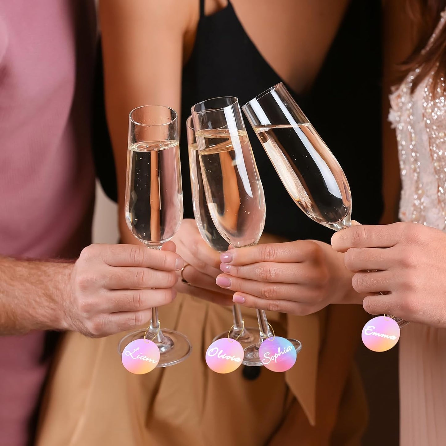 Tondiamo 40 Pcs DIY Wine Charms for Glasses Acrylic Wine Charms with Rings Tags Marker Pen Blank Glass Labels Bulk for Stem Cocktail Champagne Wedding Dinner Party Favor