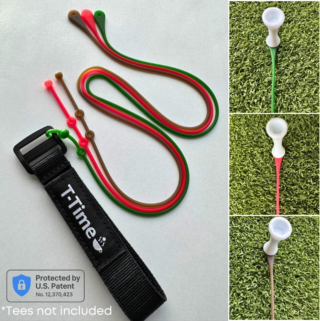 T-Time® Golf Tee Anchor Leash for Driving Range & Simulator Practice, New 2025 Improved Design, Indoor/Outdoor Use.