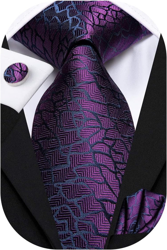 Hi-Tie Men 63inches Tie Set Extra Long Necktie Paisley Tie Pocket Suqare Cufflinks Big and Tall Men Tie