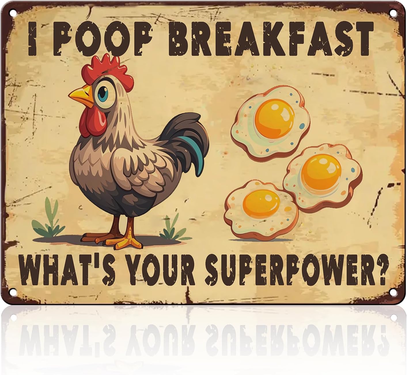 Farm Sign Chickens Pooping Breakfast Tin Sign Plaque Metal Poster 12x16 Inch Wall Decor