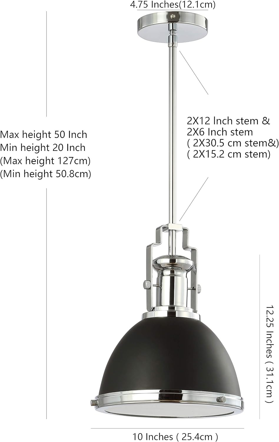 JONATHAN Y JYL9535B Homer 10" Iron/Glass Adjustable Vintage LED Kitchen Pendant for Living Room Bedroom, Bohemian Classic, Black/Chrome
