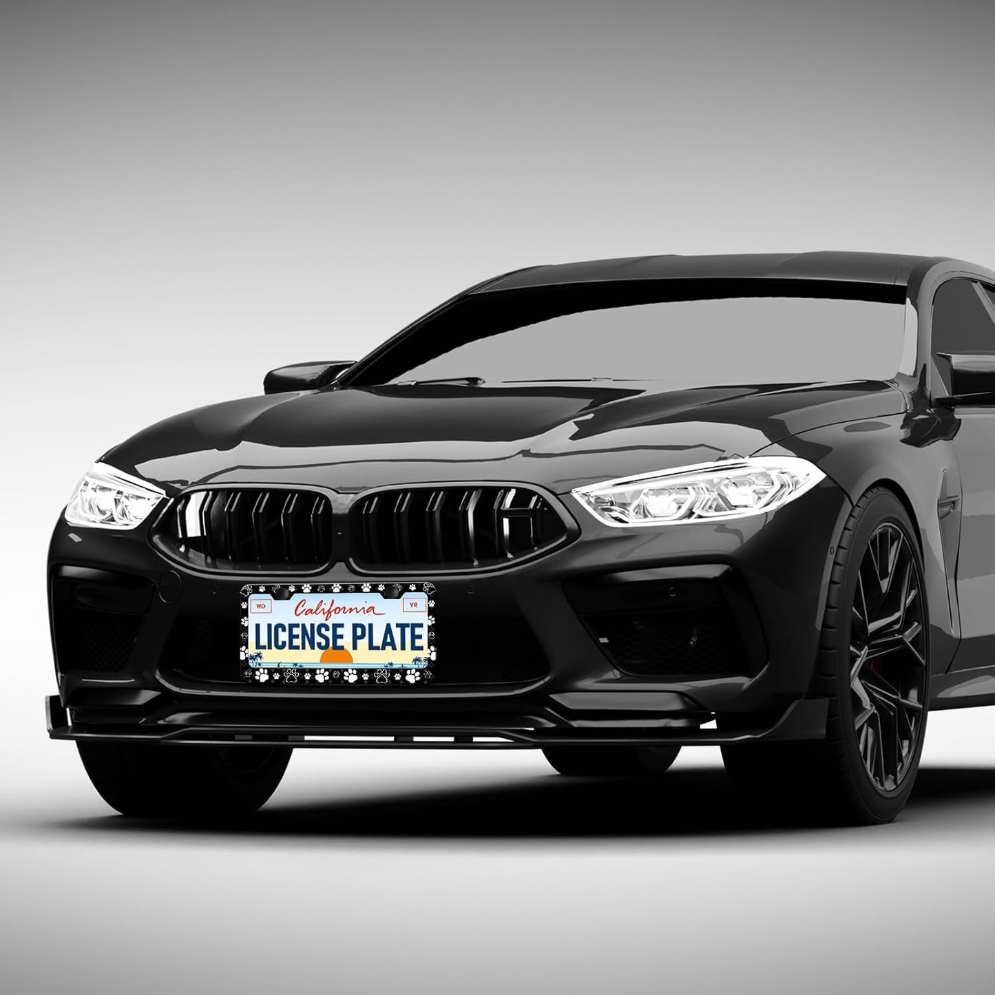 Dog Paw Print License Plate Frames - 2 Pack Front Rear Cute Dog Paw License Plates Holder Covers, Aluminum Metal Rust-Proof Waterproof Car Tag Frame with Screws Fasteners Caps