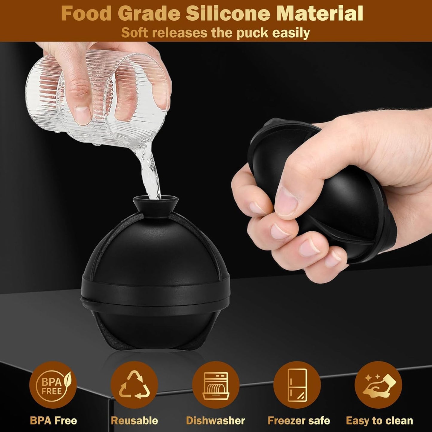 3D Golf Ball Ice Cube Mold 2.5 Inch Large Silicone Round Ice Cube Molds Novelty Golf Ball Gifts Stuff for Cocktails, Bourbon,Brandy, Whiskey Gifts for Men and Women (1, Golf Ball)