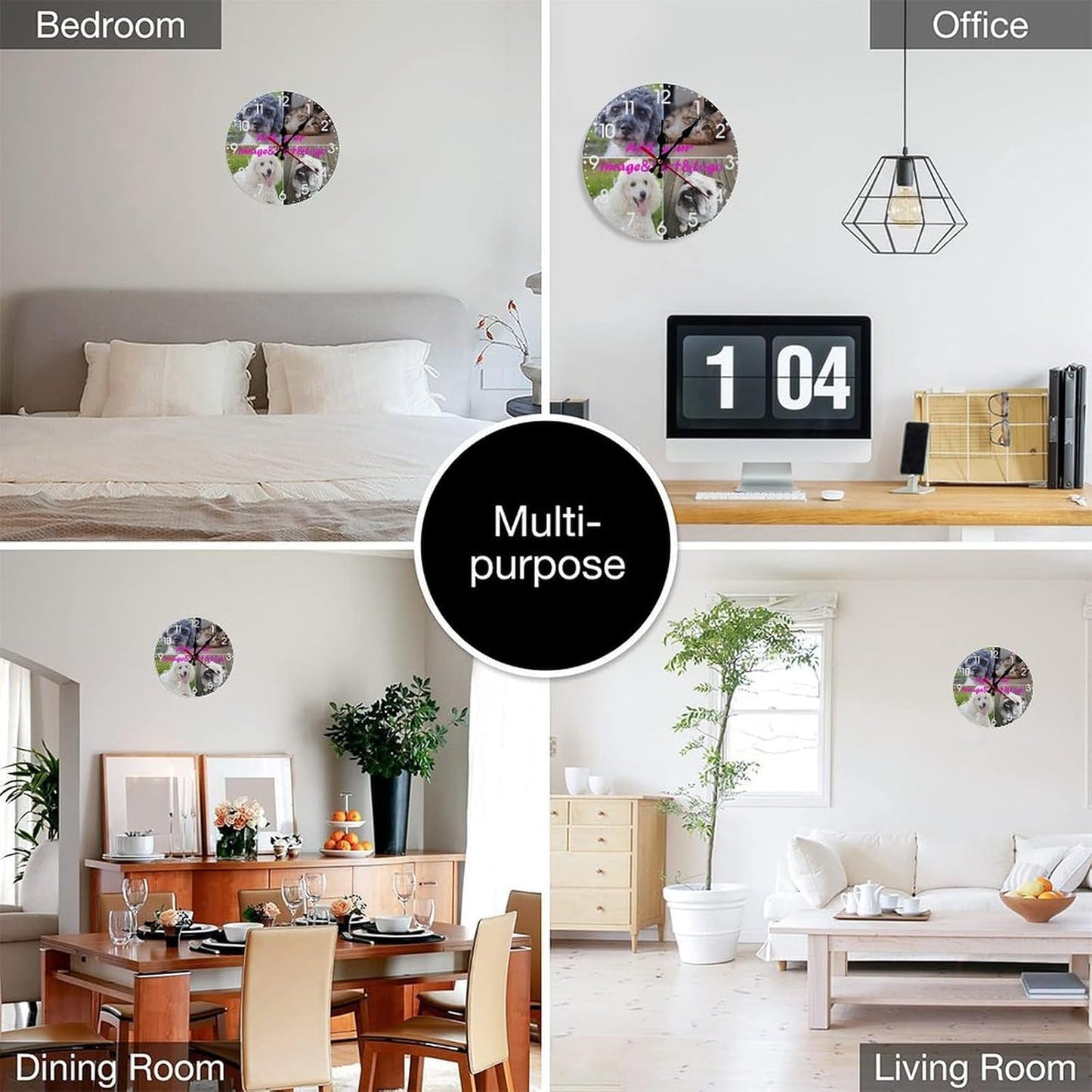 Custom Wall Clock,Personalized Wood Clock add Your Photo/Text,Customizable Silent Round Decoration for Kitchen Bathroom 23.6inch style4