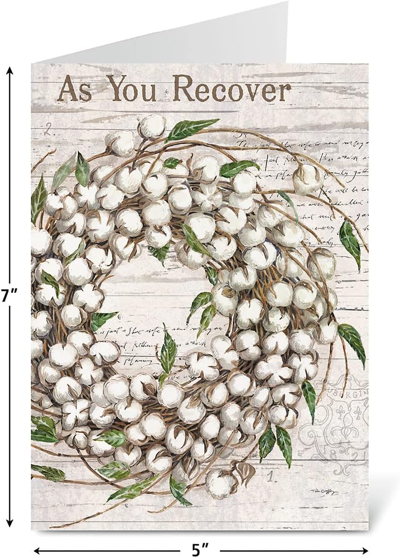 Farmhouse Get Well Greeting Cards - Set of 8 (4 Designs), Large 5" x 7", Sympathy Cards with Sentiments Inside, White Envelopes
