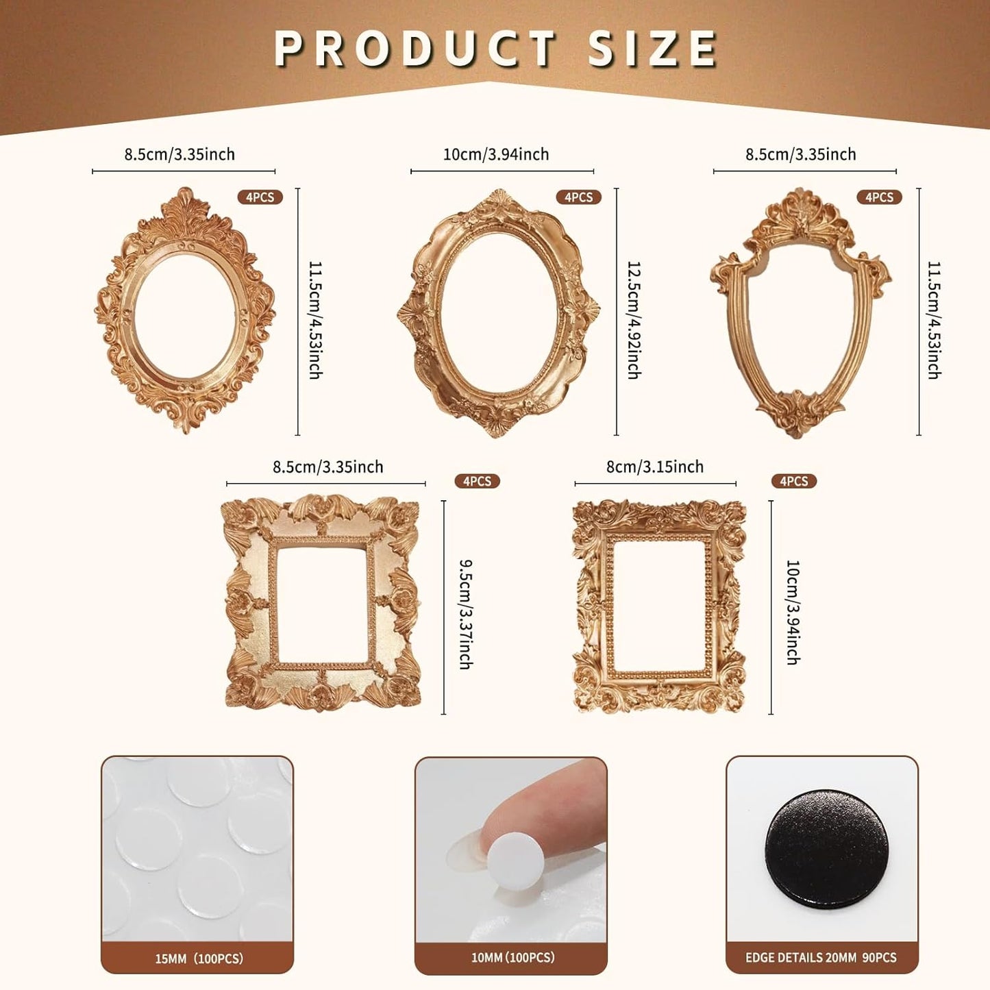 20 Pcs Mini Gold Picture Frames Small Vintage Frames Tiny Antique Photo Frame with Dot Glue and Magnetic Stickers for Home Hotel Christmas Decor Table Top Shooting Photo Props