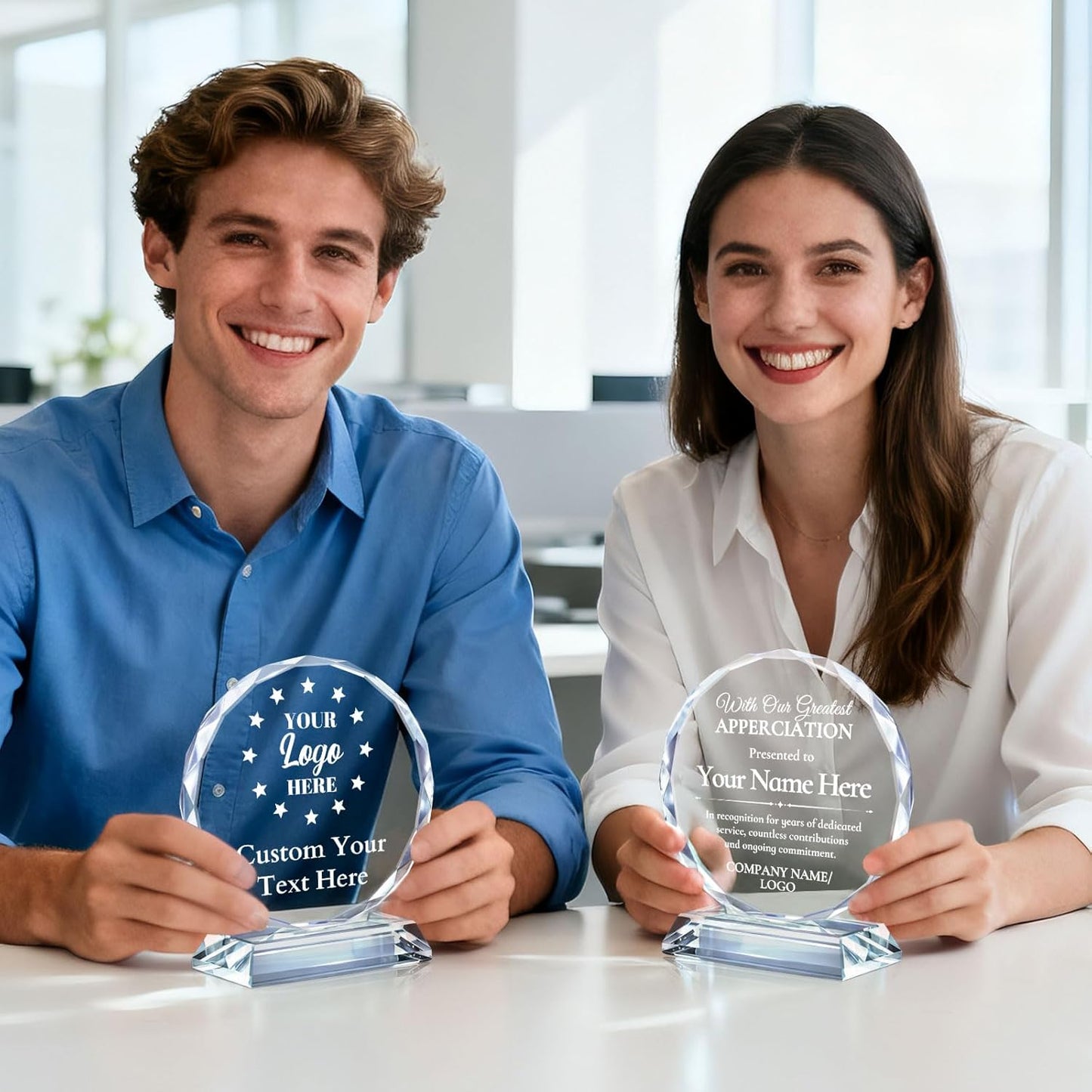 Custom Trophy Award, Plaques Personalized Engraved with Logo, Crystal Awards and Trophies for Corporate, Employee Recognition, Retirement, Sports - Coworker Employee Appreciation Gifts