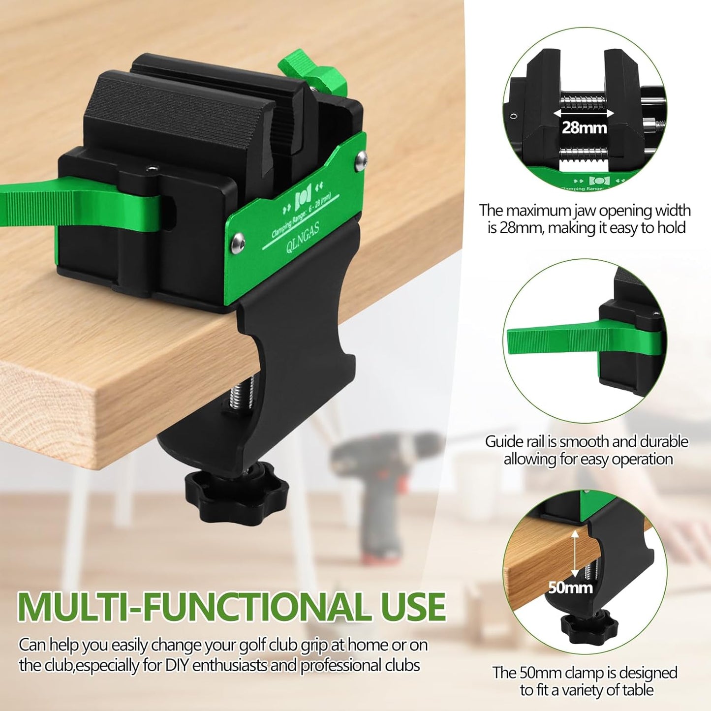 Golf Club Regripping Pro Kit - Quick-Release Vise Clamp and Portable Design, Heavy Duty Grip Removal Tool, with Non-Slip Rubber Jaws & Durable Regripping Station for Home Workshop