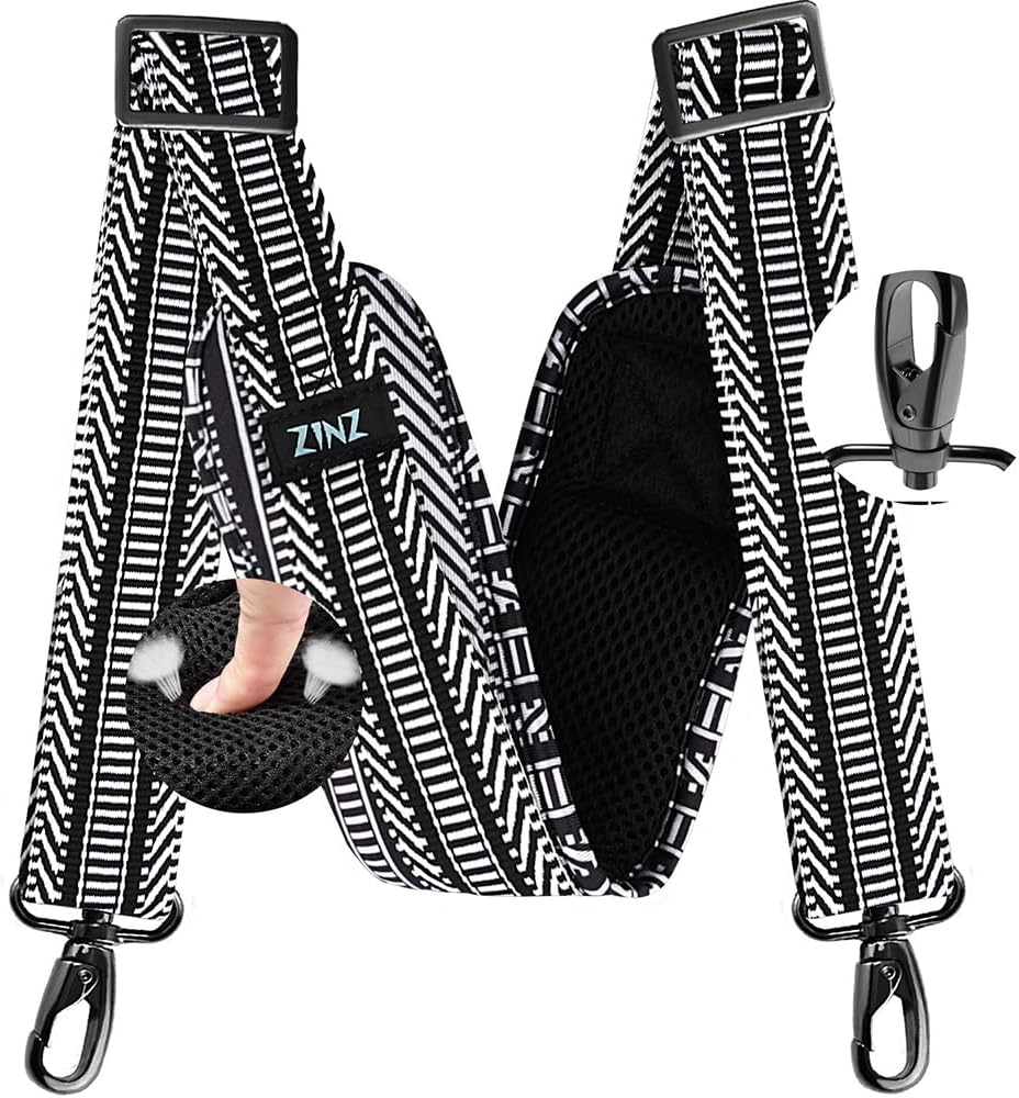 ZINZ 77 Inch Shoulder Strap Univesal Bag Strap with Fixed Pad Ultra Thick Plus Long & Breathable Cushion, Replacement Strap for Bags,Black White Jacquard