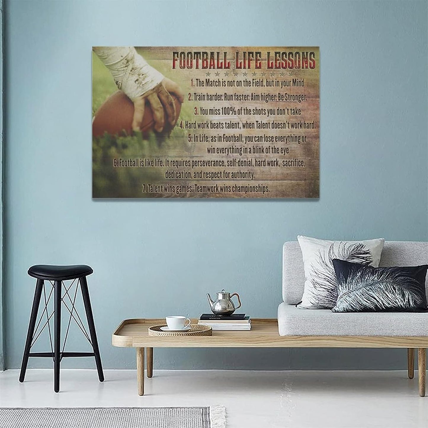 Football Life Lessons Wall Art Pictures Wall Decor Gifts for Football Player Boy Man Football Fan Vintage Football Sports Canvas Painting Print Artwork Framed for Classroom Boy Room Gym Office 16"x24"