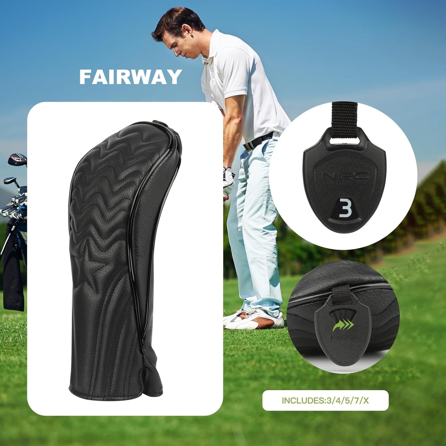 4pcs or 1pc Golf Club Head Covers for Woods, Driver, Fairway, Hybrid – Premium PU Leather with Interchangeable Tags & Magnetic Blade and Mallet Putter Covers