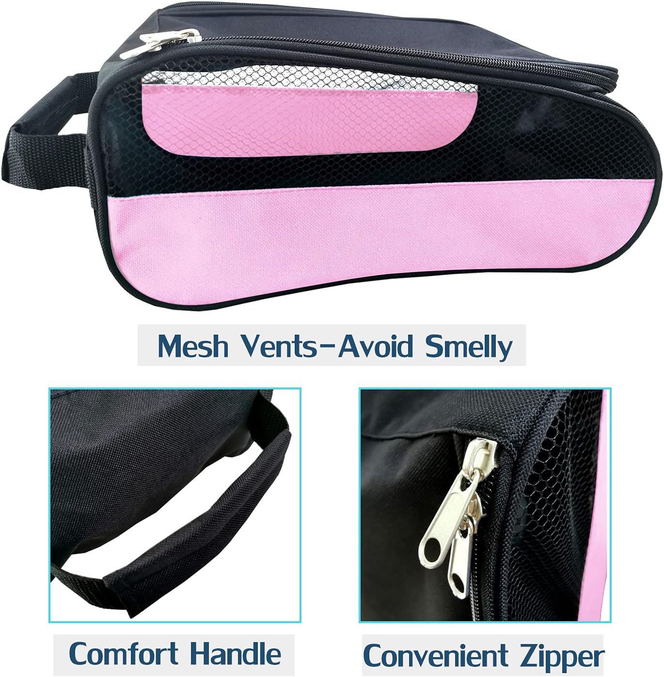 Golf Shoe Bag, Golf Shoes Bags Men/Women Outdoor Zippered Carrier Bags with Ventilation Sport Shoes Bag Travel Shoe Bags (Light Pink)