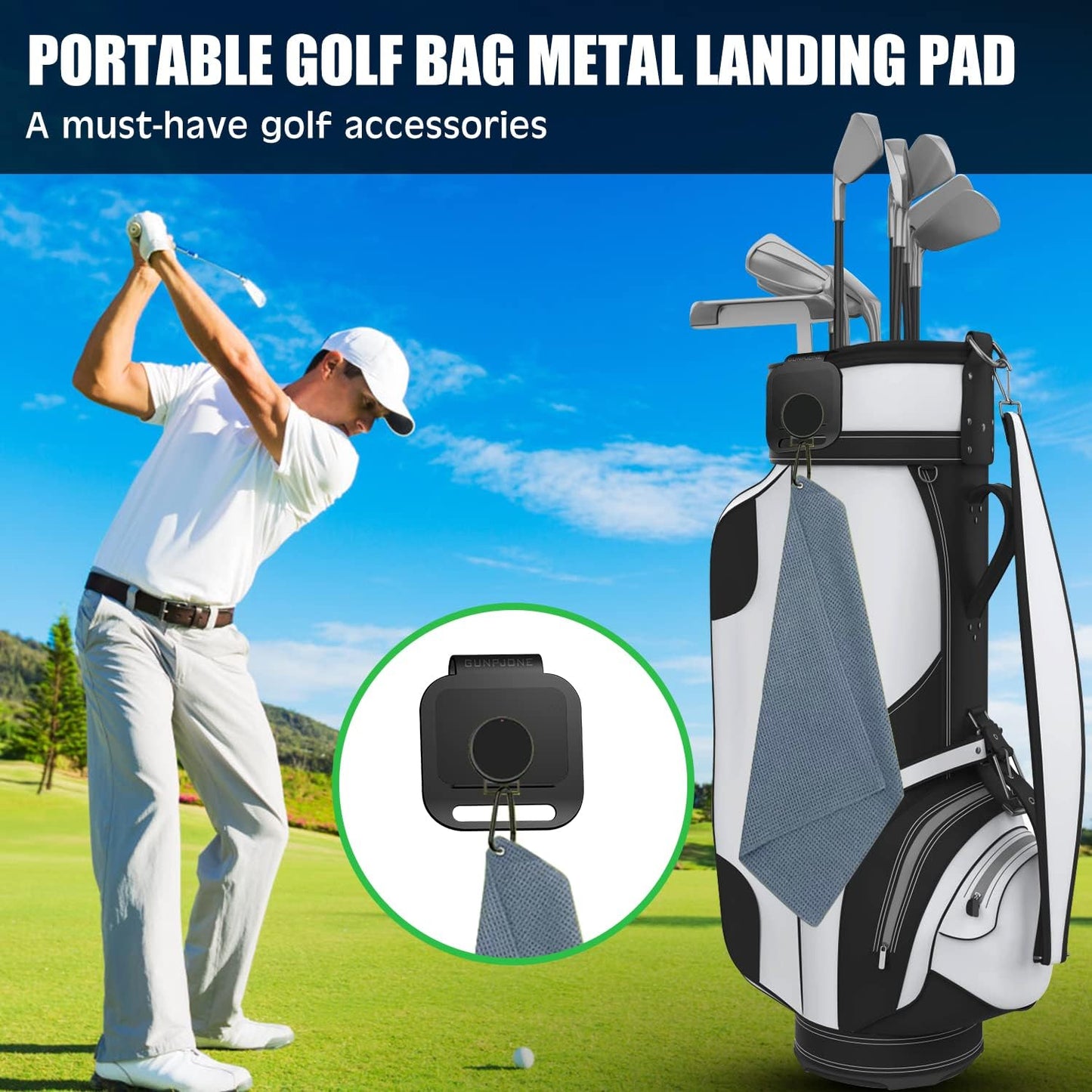 3Pcs Golf Magnetic Landing Pad, Magnetic Golf Towels, Magnetic Rangefinder Strap, Magnetic Golf Bag Accessories for Men or Women, Golf Gifts for Golfing-Essential