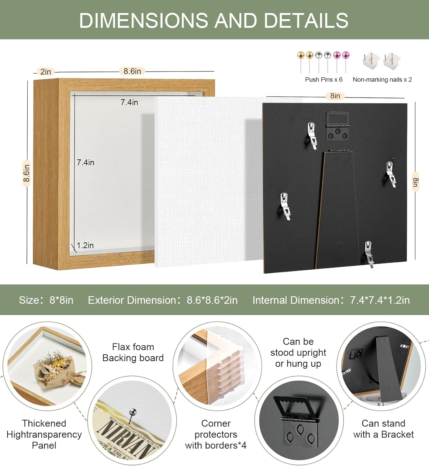 8x8 Shadow Box Display Case Picture Frame with Soft Linen Back,Large Deep Black Shadow Box 8x8 for Flowers Medal Display Case Jersey pet Graduation Memorabilia Baby Ltems Crafts Photos