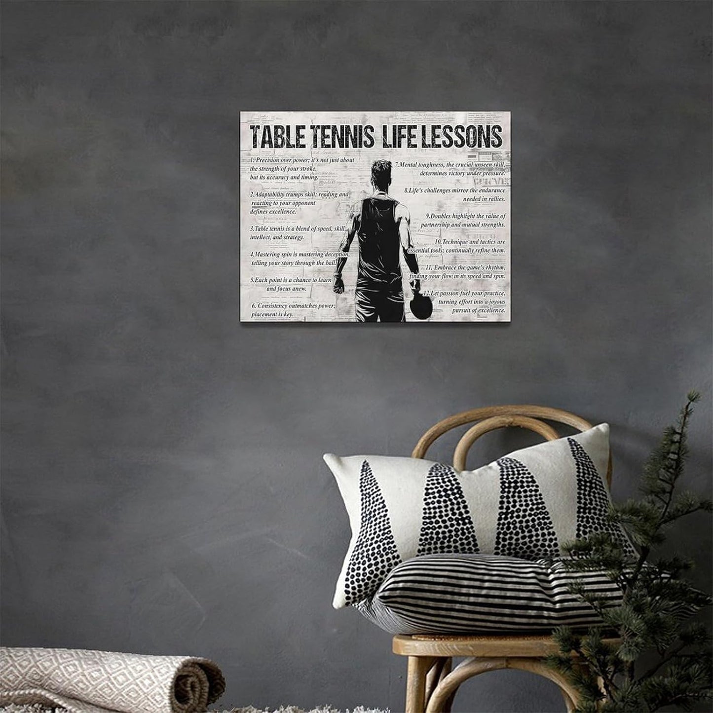 Table Tennis Sports Wall Art Table Tennis Life Lessons Wall Decor Table Tennis Sign Retro Poster Boy Men Motivational Decorations Canvas Print Painting Artwork for Bedroom Living Room Gym 16"x12"