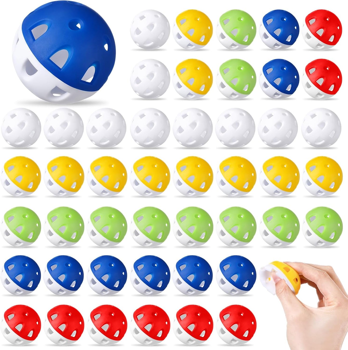 Junkin 50 Pack Practice Golf Balls Limited Flight Plastic Impact Golf Balls 1.65 Inch Hollow Soft Training Resistant EVA Foam Realistic Feel for Indoor Outdoor Swing Training