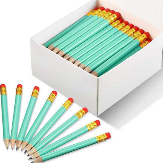 Outus 72 Pieces Golf Pencils Half Pencils with Eraser Mini Bulk Short #2 HB Pre Sharpened for Bridal Shower Wedding Office(Sage Green)