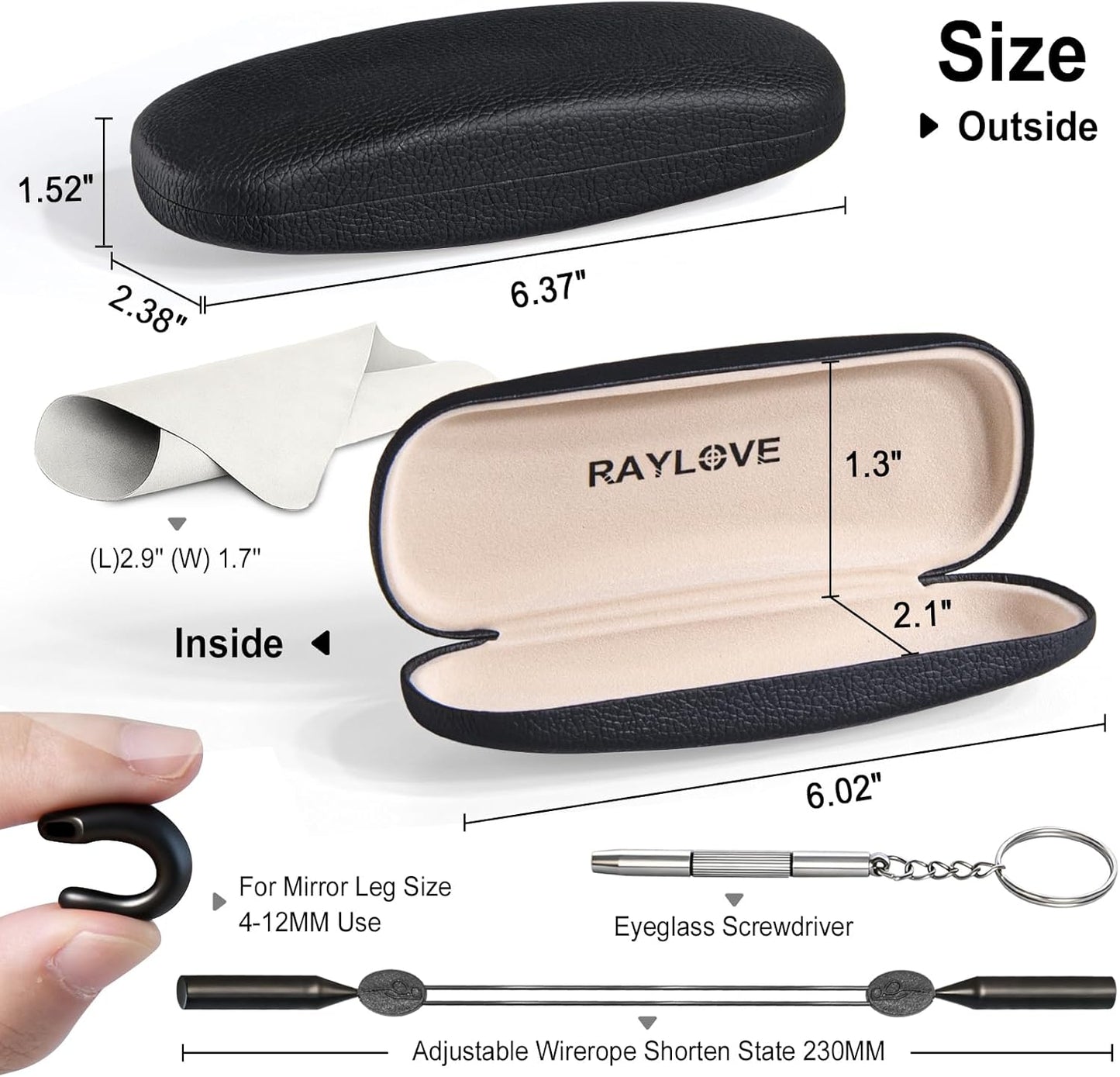 RayLove Glasses Case, Unisex Hard Shell Eyeglass Case, PU Leather Protective Hard Eye Glasses Cases with Eyewear Accessories