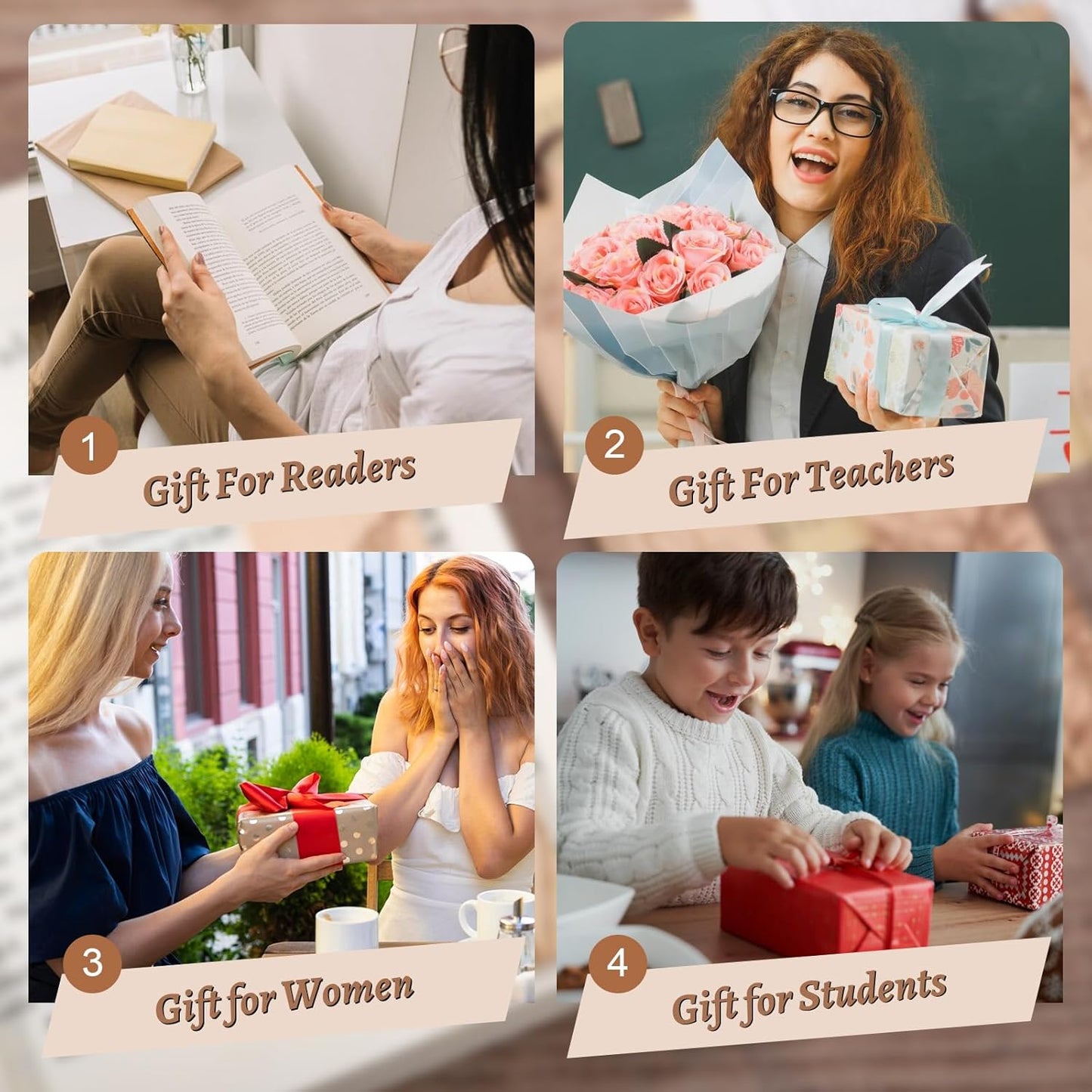 4Pcs Wood Bookmark for Women,Flower Wooden Carving Book Mark Funny Bookmark Gift for Book Lovers