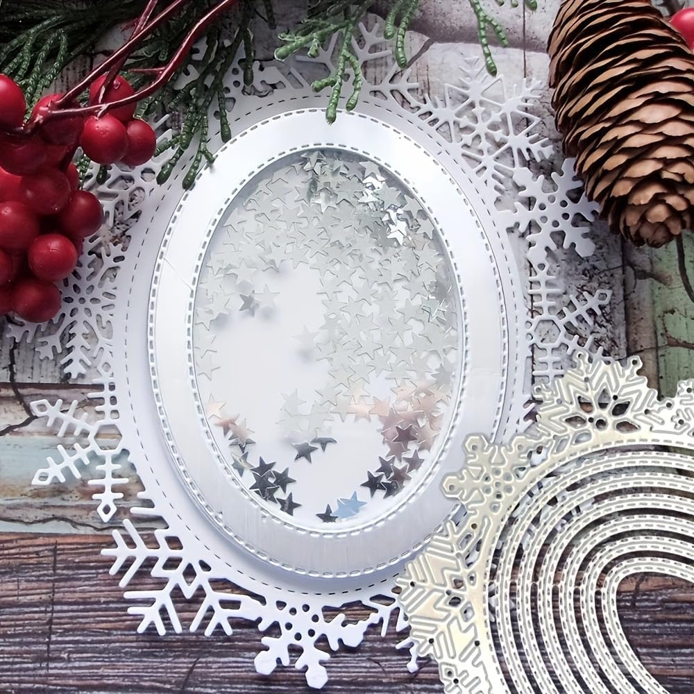 Lapoo Geometric Cutting Die for Scrapbooking - Durable, Cut Stencils for DIY Scrapbook Photo Album Decorative Paper Card, Card Making Supplies (Snowflake Round Frame 5.9 x 5.4 in)