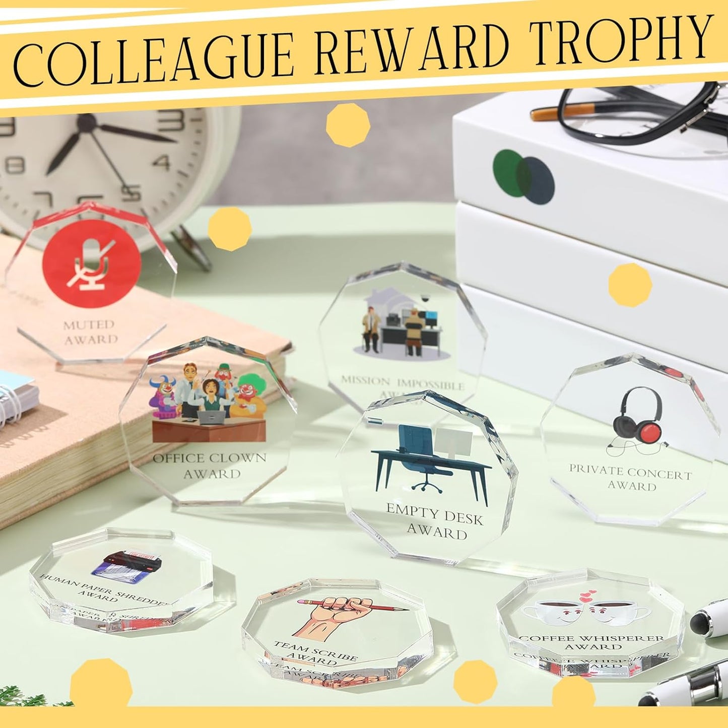 30 Pcs Funny Trophy Awards Gifts Bulk Christmas Small Clear Acrylic Team Reward Medallions for Employee Staff Appreciation Coworker Teacher Nurse Office