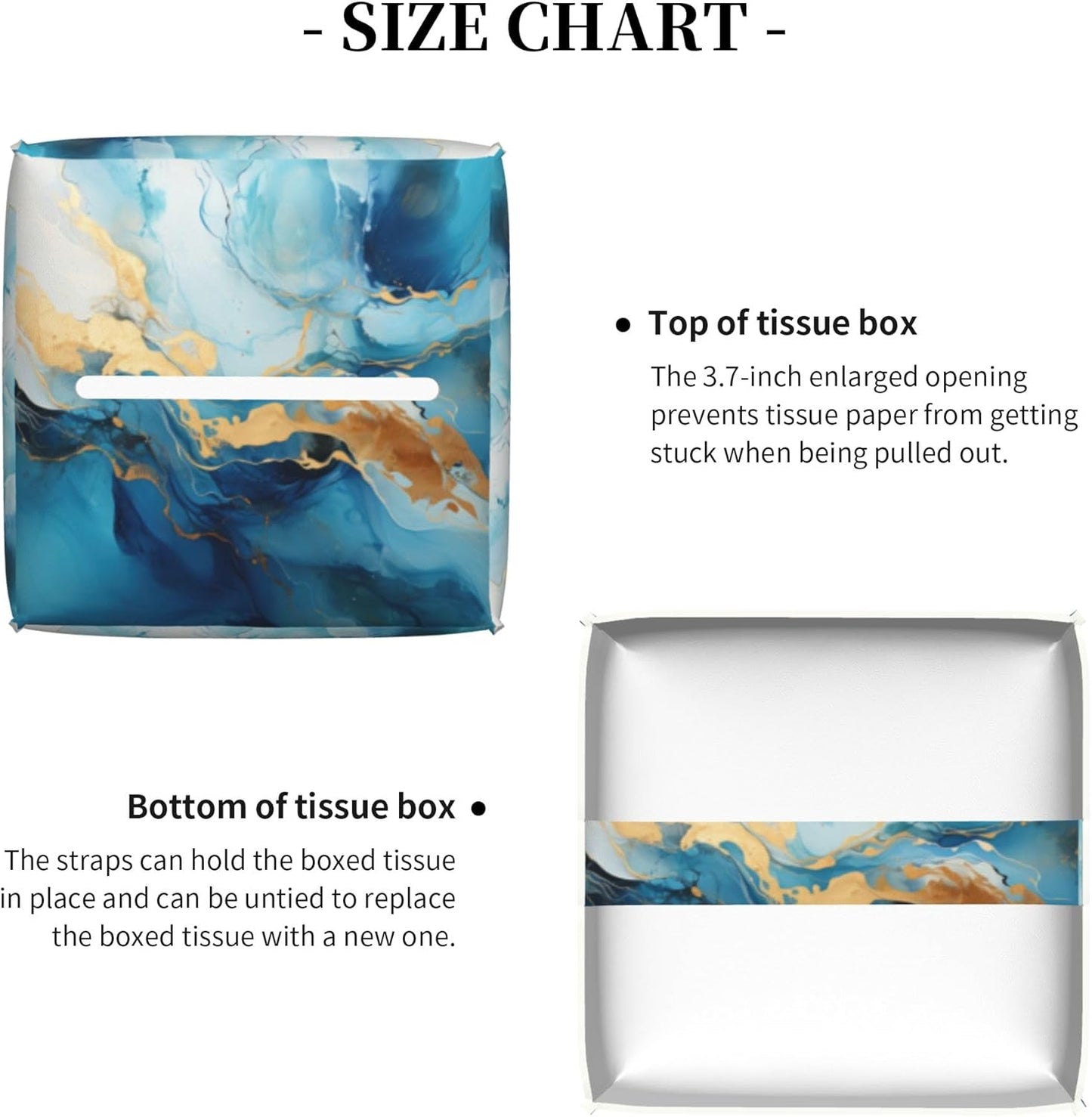 Blue Gold Marble Tissue Box Cover Square,Abstract Liquid Marble Texture Tissue Box Holder Waterproof Leather Facial Paper Organizer Dispenser for Bathroom Home Car Nightstand Vanity Desk