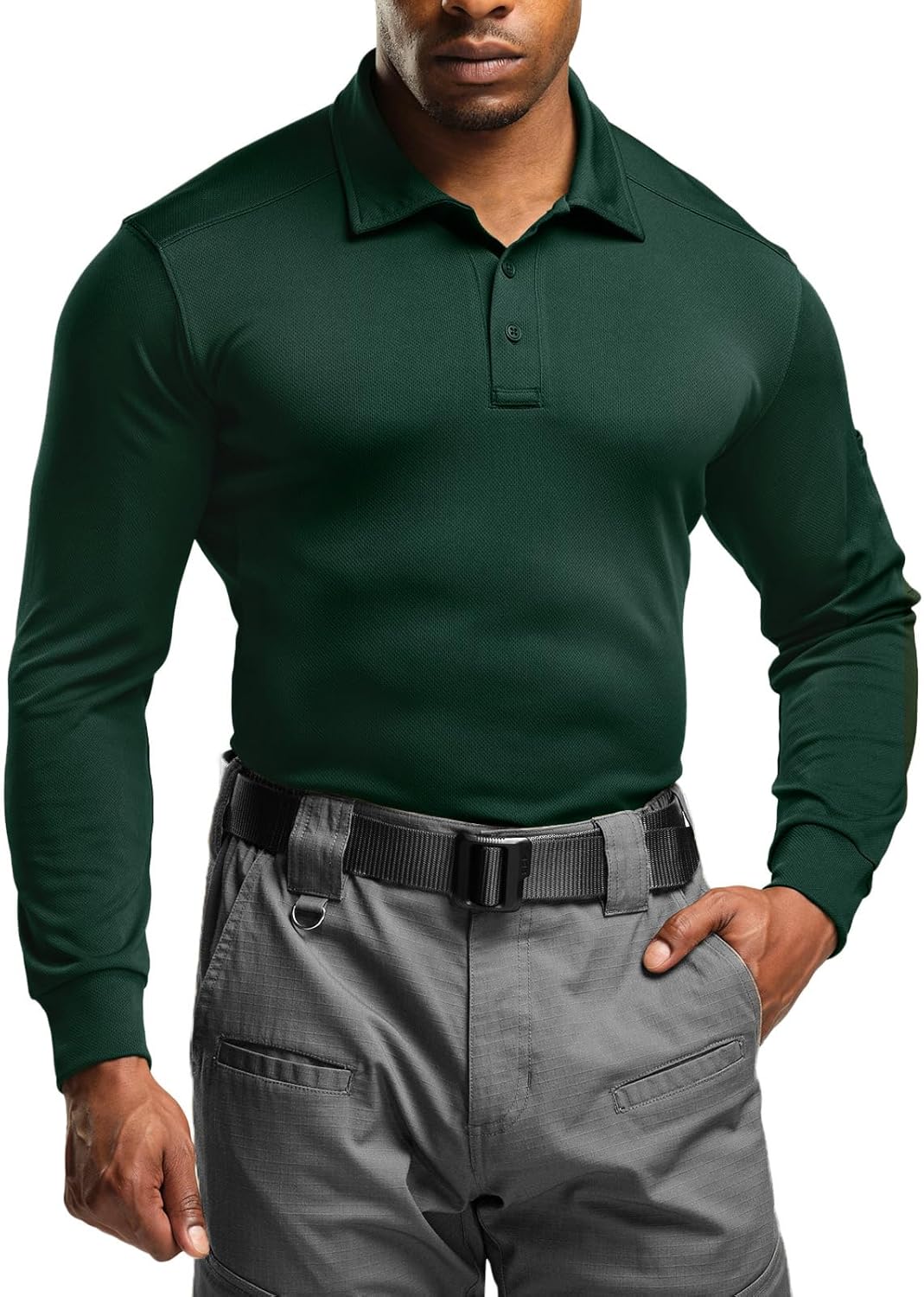 CQR Men's Polo Shirt, Long Sleeve Tactical Shirts, Outdoor UPF 50+ Pique Shirt, Dry Fit Lightweight Golf Shirts