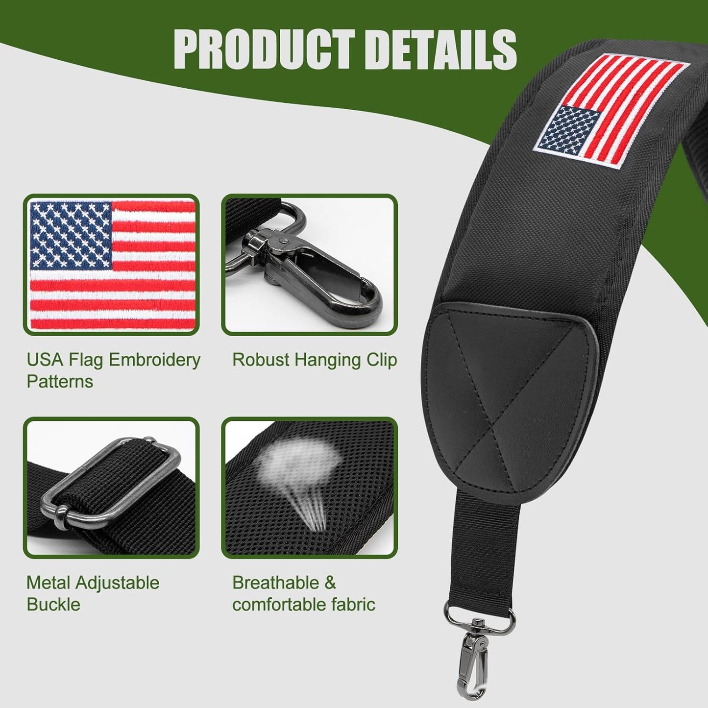Golf Bag Strap Replacement Golf Bag Shoulder Strap Adjustable Single Padded Shoulder Strap Waterproof Golf Bag Backpack Straps (Black-USA Flag)