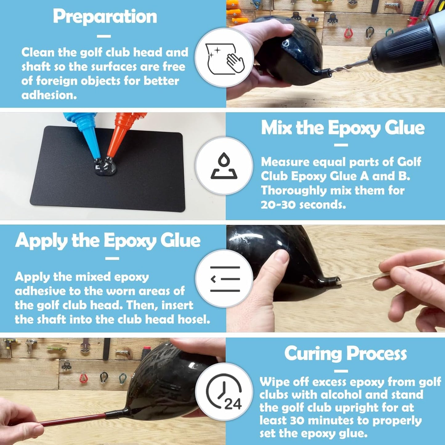 Golf Club Epoxy - Waterproof & Extra Strength - 5 Minute Golf Shaft Repair - Quick Cure Golf Epoxy for All Golf Shafts, Golf Heads, Drivers, Putters, and Irons，Ideal for Clubhouse & Home