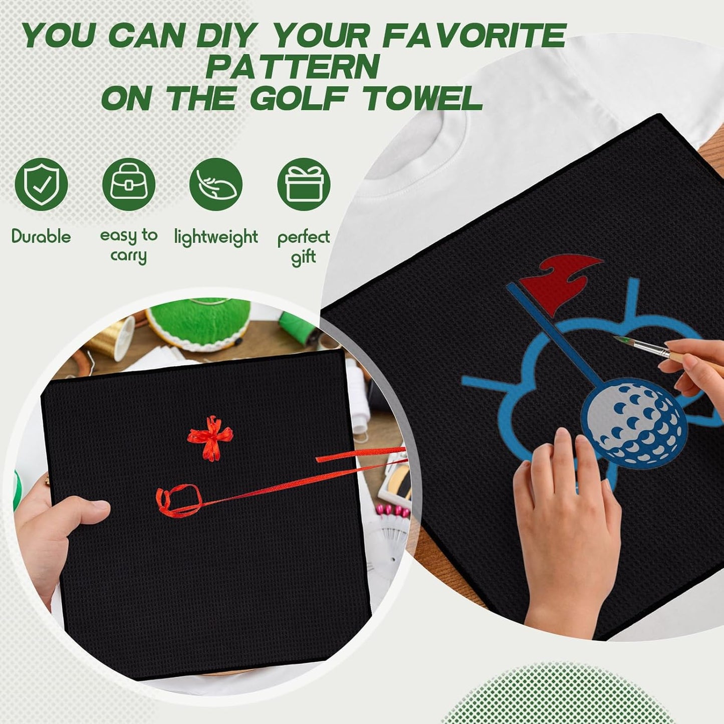 Batiyeer 12 Pcs Golf Towel Bulk for Golf Bags 16'' x 16'' Microfiber Fabric Towel with Clip Waffle Pattern, Fitness, Camping, Hiking, Yoga