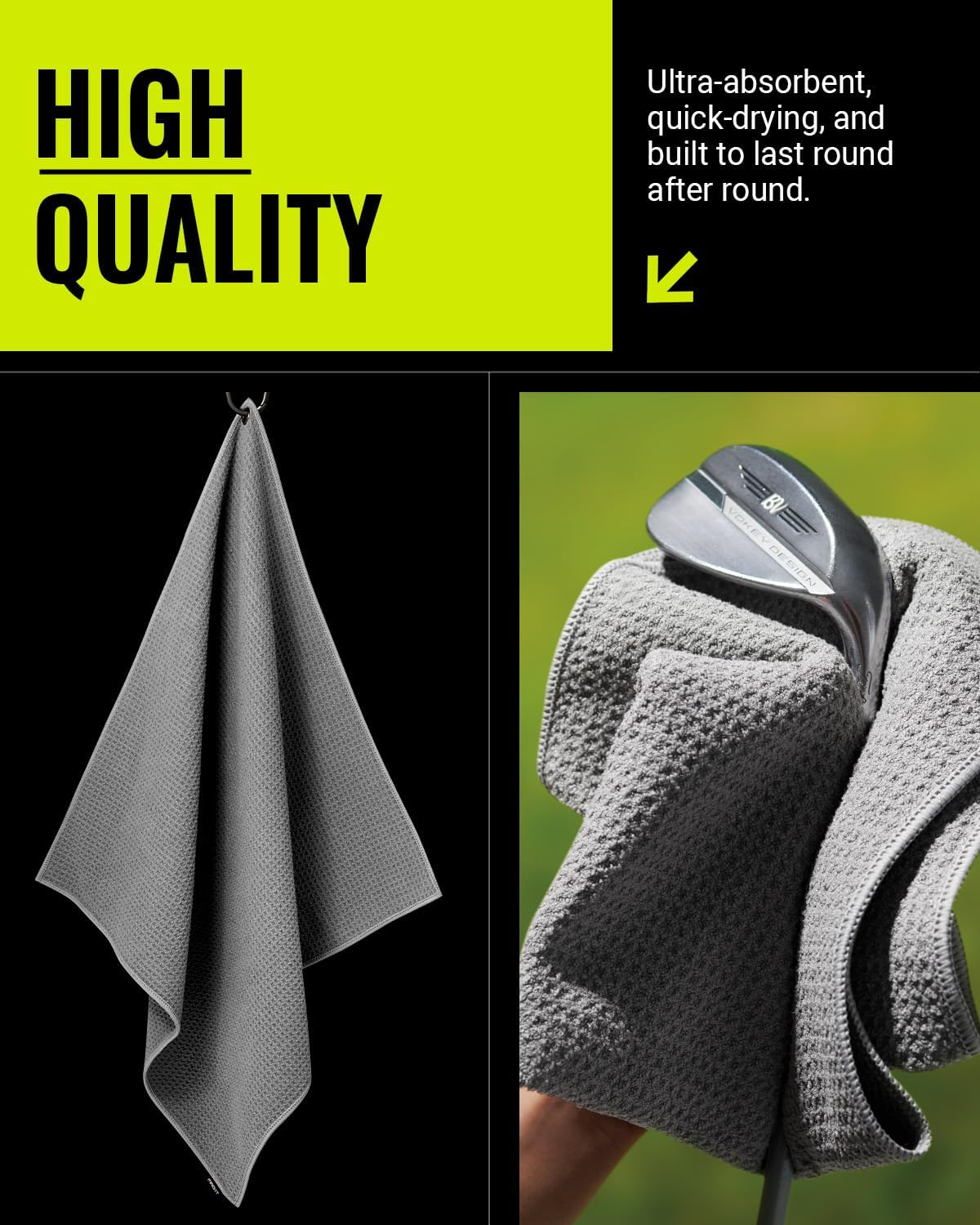 MAG-iT Magnetic Golf Towel with Carabiner | Strong Magnet, Ultra-Absorbent Microfiber, Groove Cleaner for Golf Bags - Grey