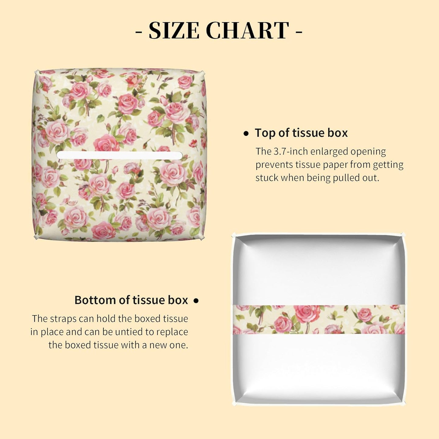 Tissue Box Cover Square,Watercolor Pink Roses Tissue Box Holder Waterproof Leather Facial Paper Case Modern Home Decoration for Bedroom Dresser Night Stand Office Desk