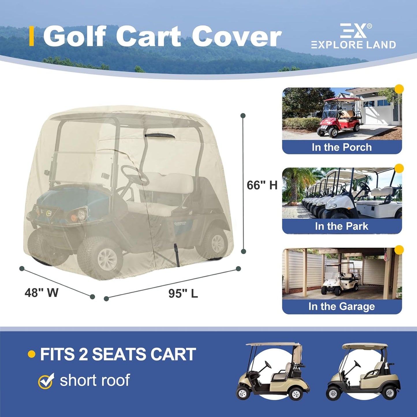 Explore Land Waterproof Golf Cart Cover Universal Fits for Most Brand 2/4/6 Passenger Car